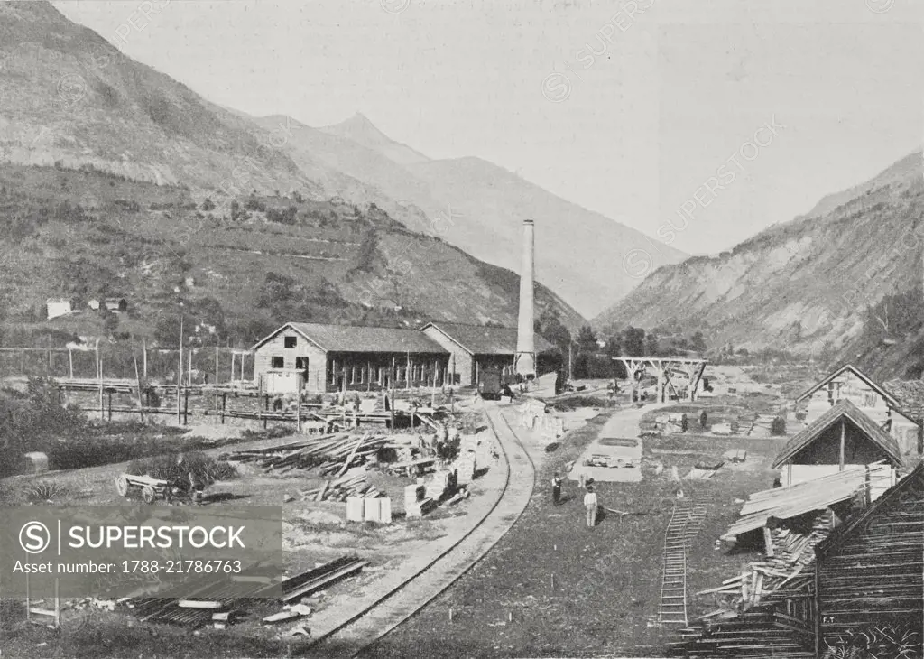 Construction site for Simplon Tunnel, Brig, Switzerland, photograph by G Ruggeri, from L'Illustrazione Italiana, Year XXV, No 50, December 11, 1898.