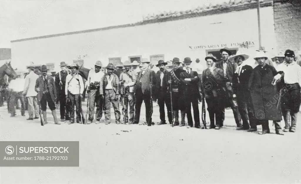 Mexican revolutionary troops, the United States of America's involvement in the Mexican Revolution, from L'Illustrazione Italiana, Year XL, No 46, November 16, 1913.