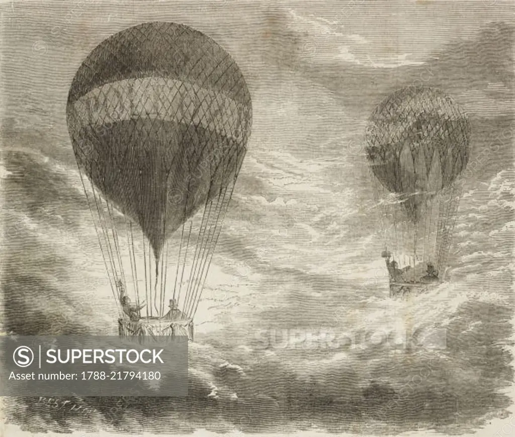 Refractive optical phenomena observed during a balloon ascension, illustration from L'Illustration, Journal Universel, No 514, Volume XXI, January 1, 1853.