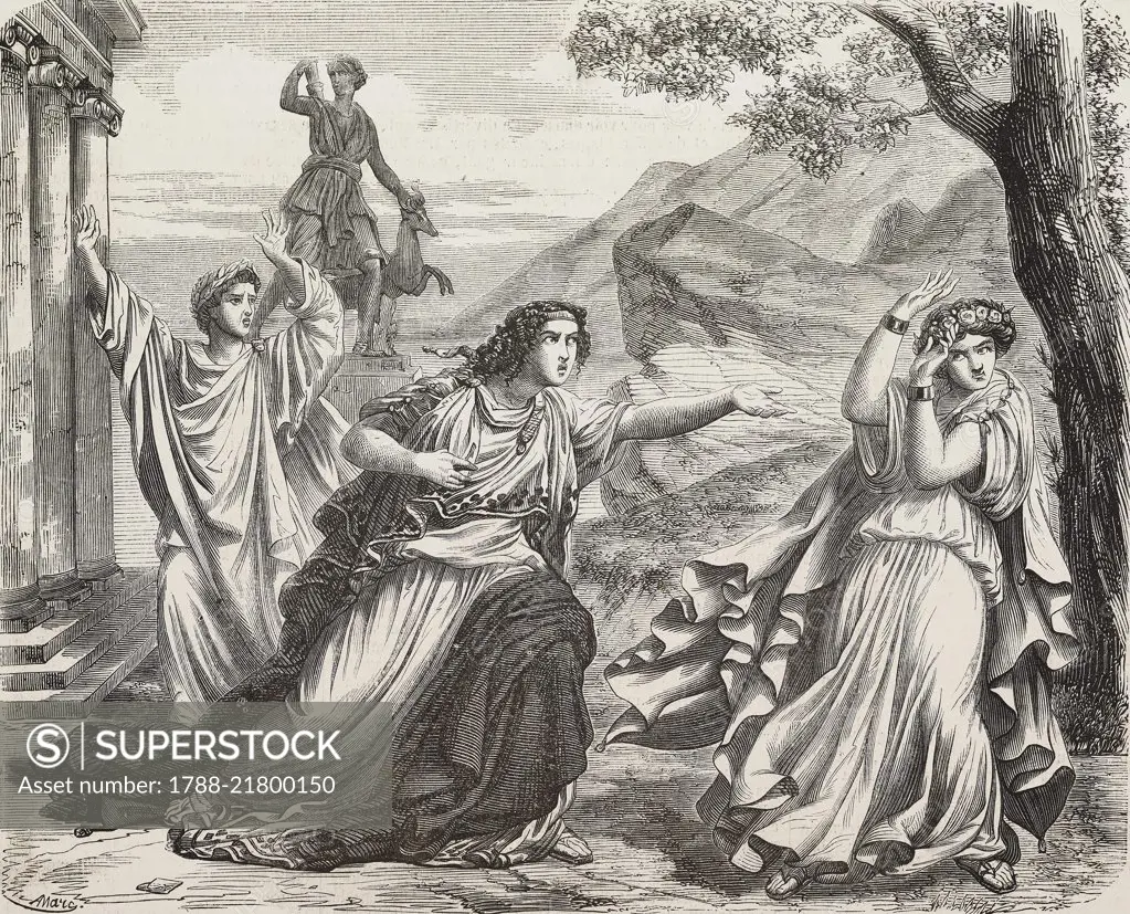 Scene from Medea, Act I, at the Theatre Italien, Paris, France, illustration from L'Illustration, Journal Universel, No 686, Volume XXVII, April 19, 1856.