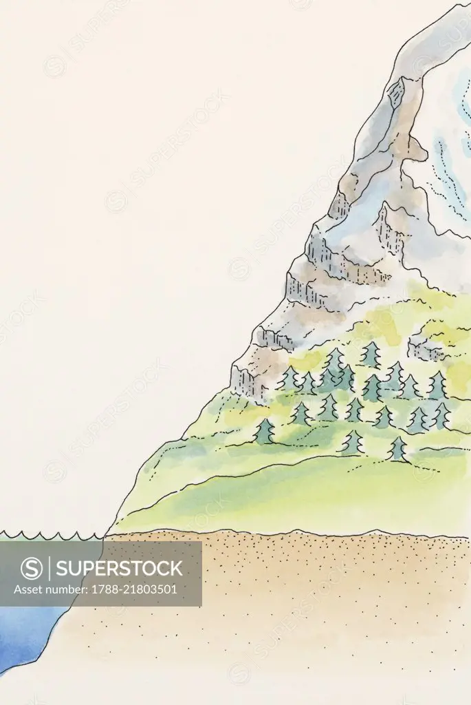 Altitude diagram from minus 300 m to 5000 m, drawing.