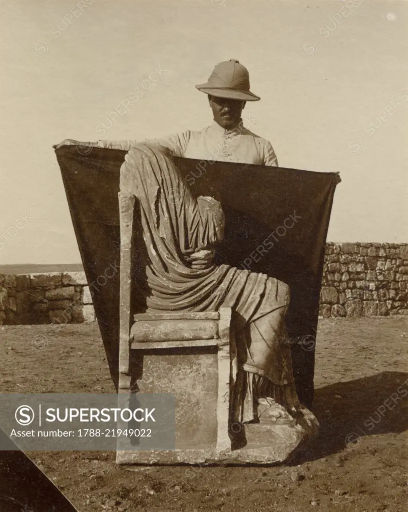 Acephalus female statue sitting, Cyrene, Libya, 1911-1915.