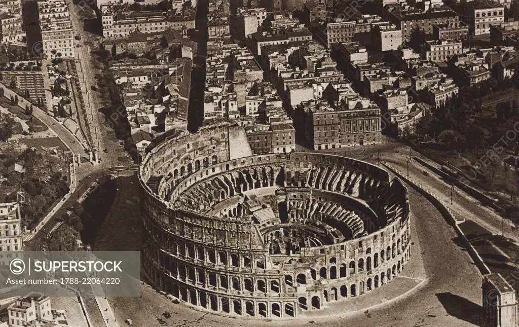 The Colosseum seen from above, Rome, Italy, photo from L'illustrazione Italiana, year LXI, n 29, July 22, 1934.