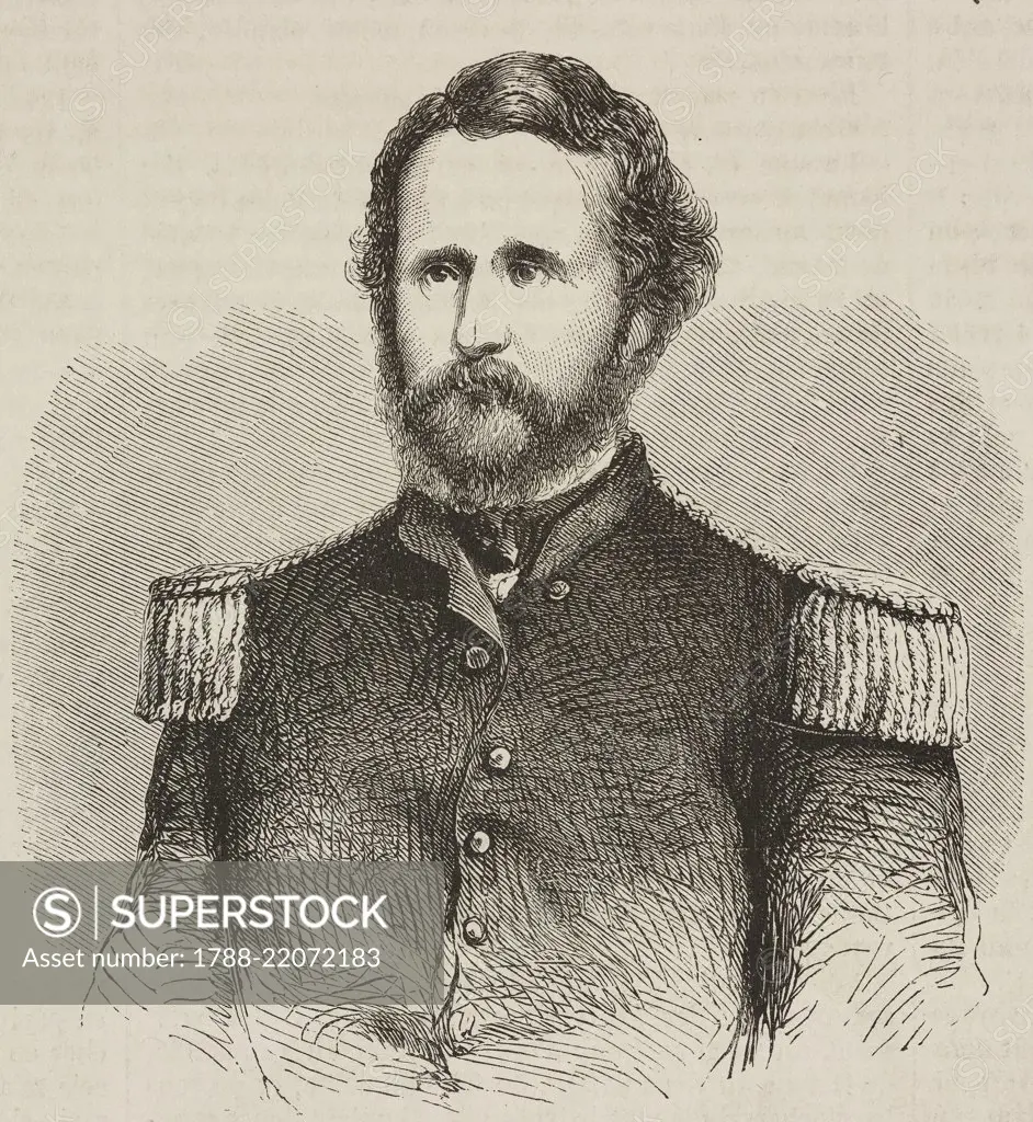 Portrait of Nathaniel Lyon (1818-1861), General of the Union Army during the American Civil War, United States of America, engraving from L'Illustration, Journal Universel, vol 38, no 970, September 28, 1861.