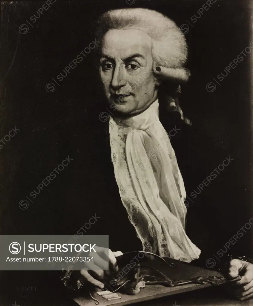 Portrait of Luigi Galvani (1737-1798), Italian physiologist, physicist and anatomist, engraving.