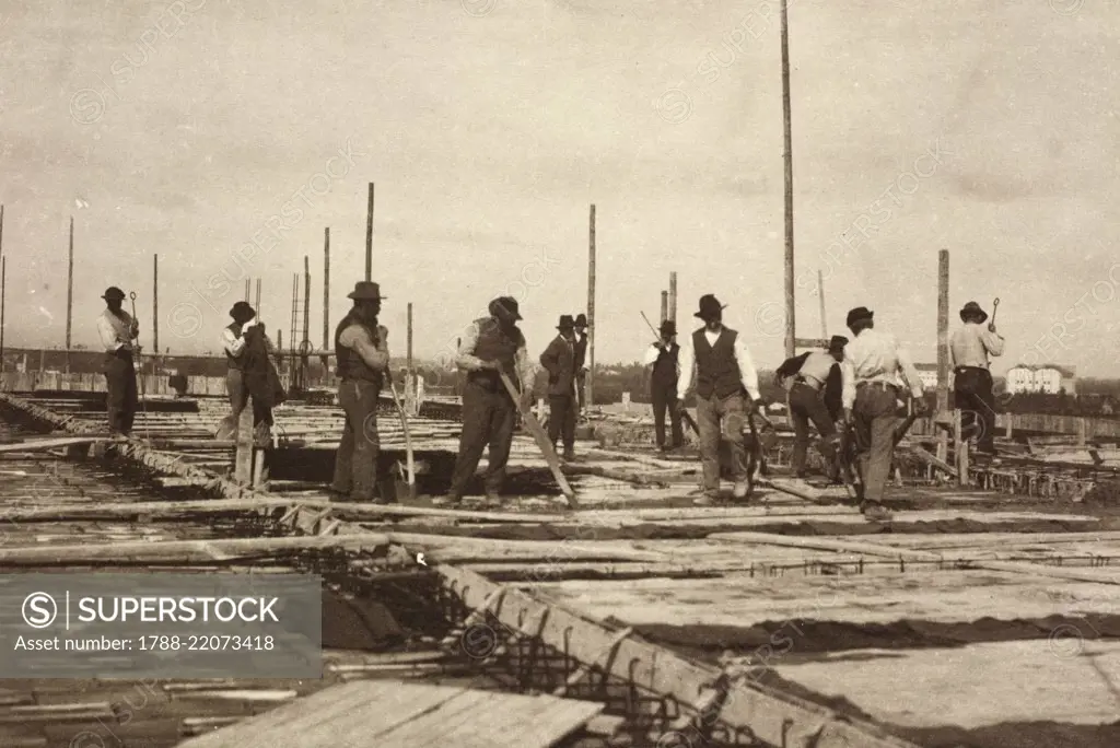 Construction of a power plant, northern Italy, 20th century.