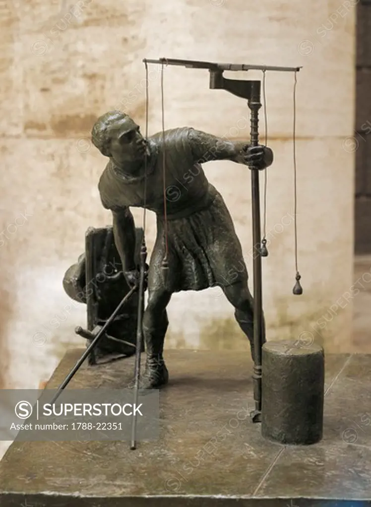 Sculpture representing an agrimensor (land surveyor)