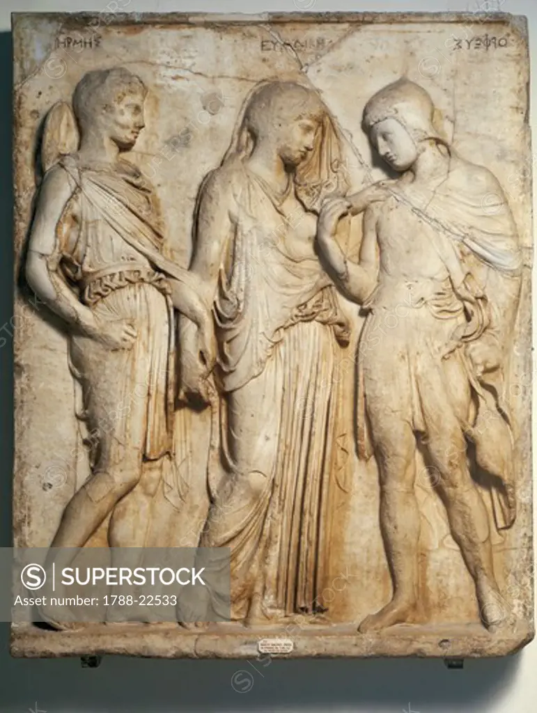 Relief depicting Orpheus, Eurydice and Hermes, Roman copy after the original Greek work, marble