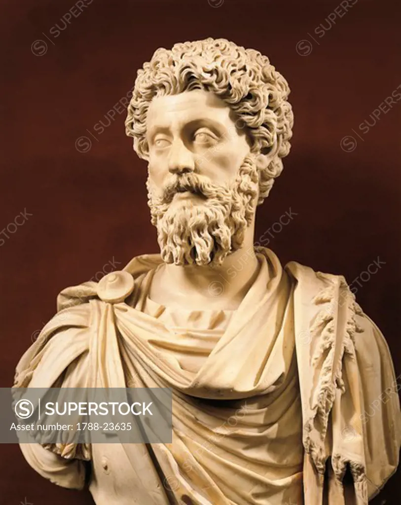 Bust of Emperor Marcus Aurelius (Marcus Annius Verus 121 - 180 A.D.), imperial age, marble