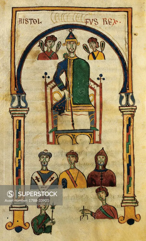 King Astolfo, miniature from The Codex Matritensis leges langobardorum (Madrid codex Lombard Laws), manuscript, 11th Century.