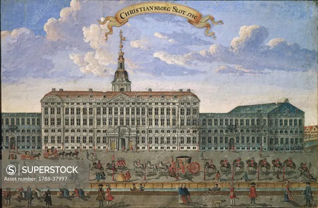 Denmark, 18th century. Christiansborg Palace in Copenhagen in 1740. Watercolour.