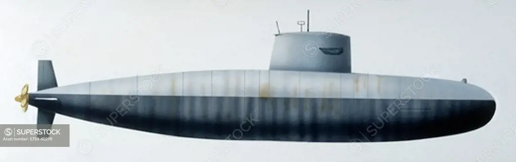 Naval ships - Chinese Han class attack submarine. Color illustration