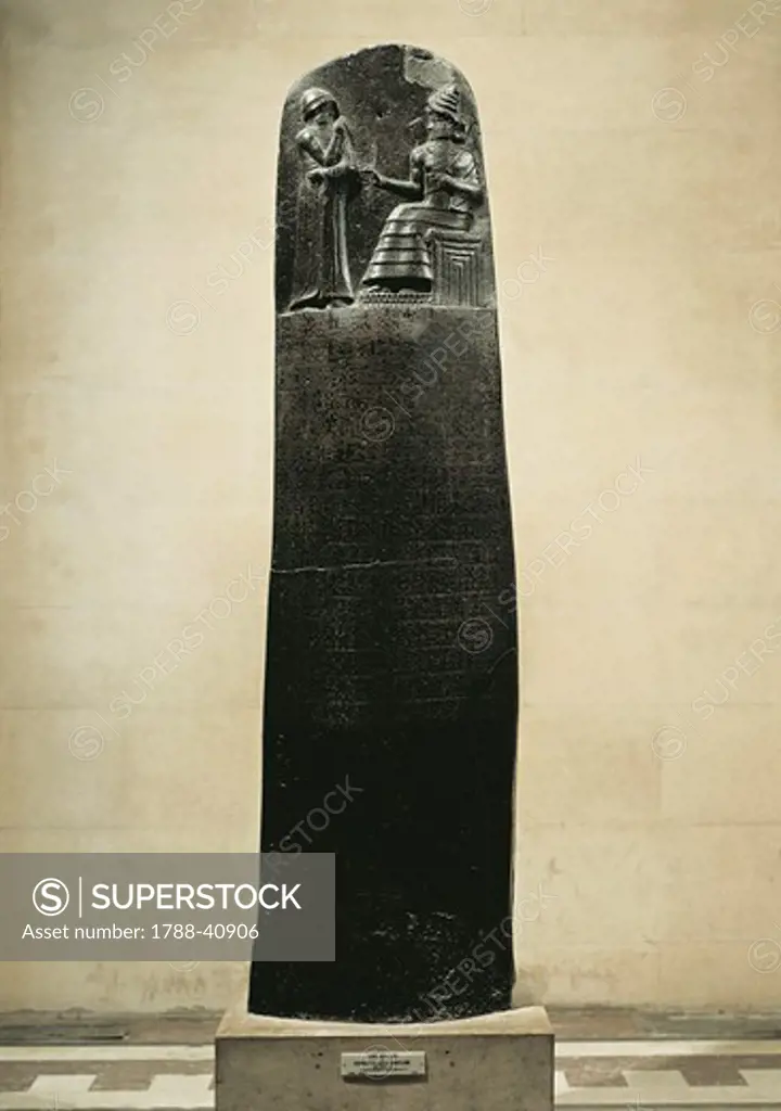 Diorite stela with the Code of Hammurabi. Babylonian civilisation, 1754 BC.