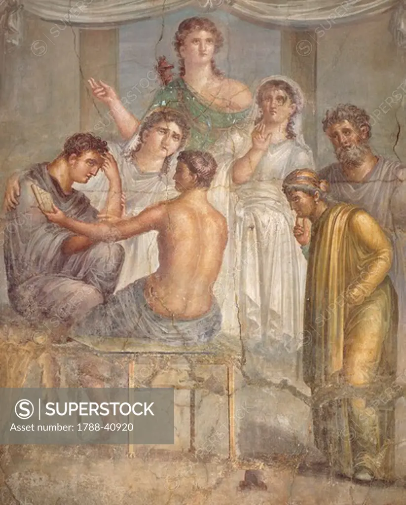 Fresco depicting Admetus and Alcestis, from the Basilica in Herculaneum, Campania. Roman Civilization, 1st Century.