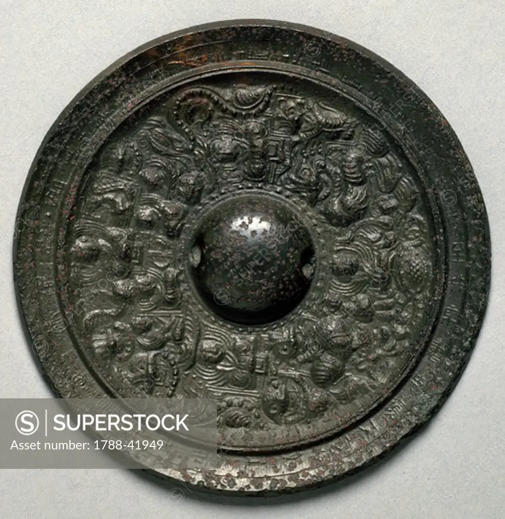 Bronze mirror, China. Chinese Civilisation, Han Dynasty, 3rd century.