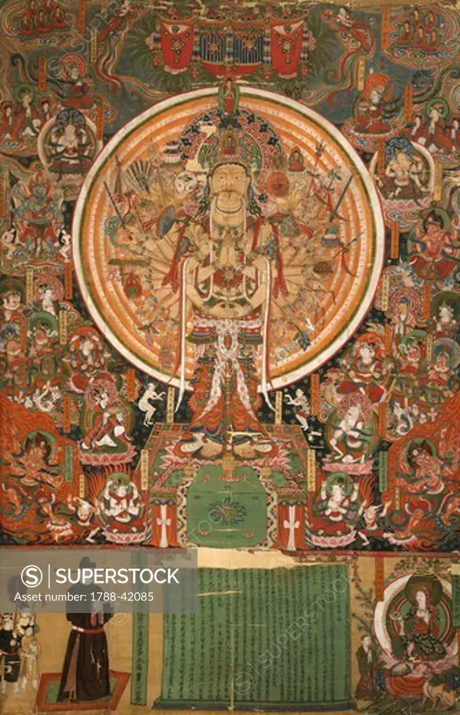 Avalokitesvara, Bodhisattva with a thousand arms and thousand eyes, 981, painting on silk, China. Chinese Civilisation, 6th year of the Taiping Xingguo Period, 10th century.