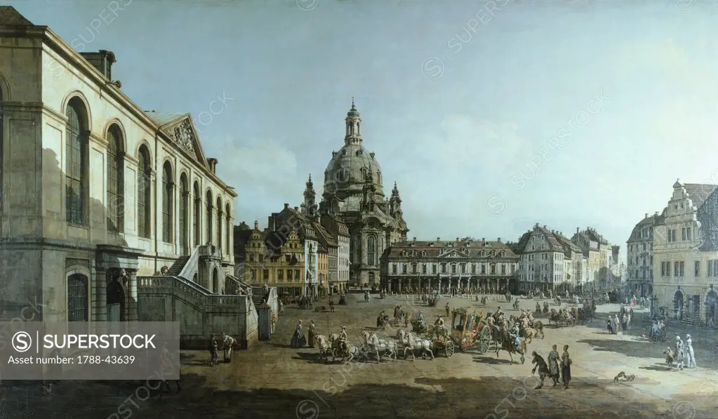 New Market Square in Dresden, 1749, by Bernardo Bellotto, known as Canaletto (1721-1780), etching on canvas, 136x237 cm.