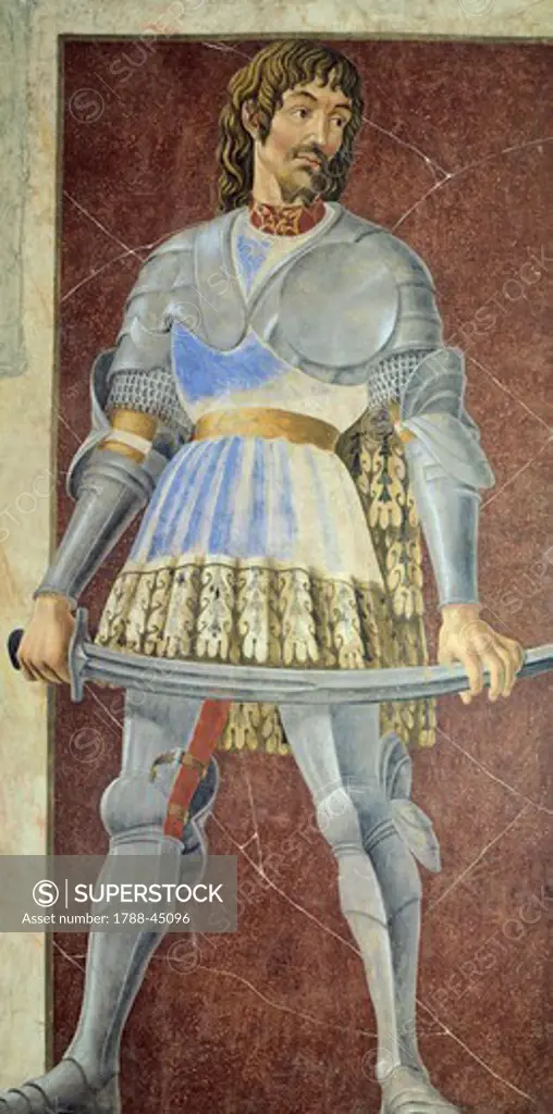 Portrait of Filippo De Scolari, ca 1451, by Andrea del Castagno (ca 1421-1457), 250x162 cm. Detail of the cycle of illustrious men and women. Detached fresco from Villa Carducci of Legnaia.