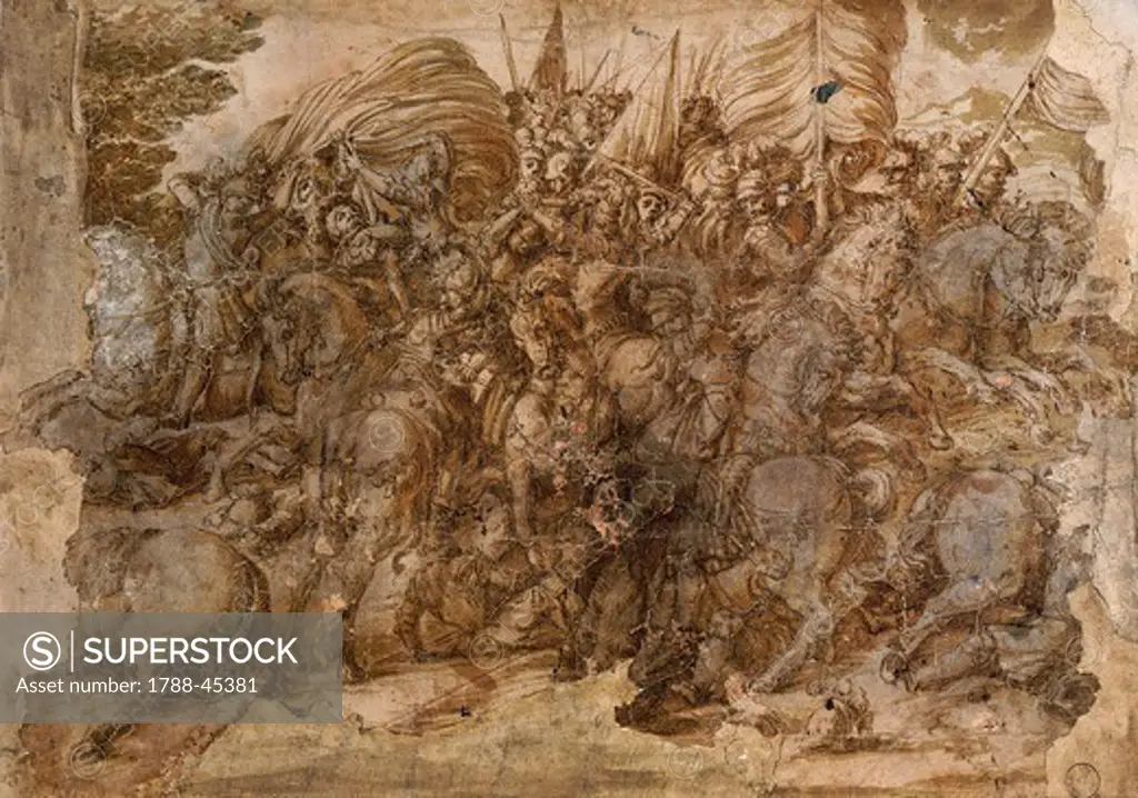 Battle, drawing by Titian (ca 1490-1576).