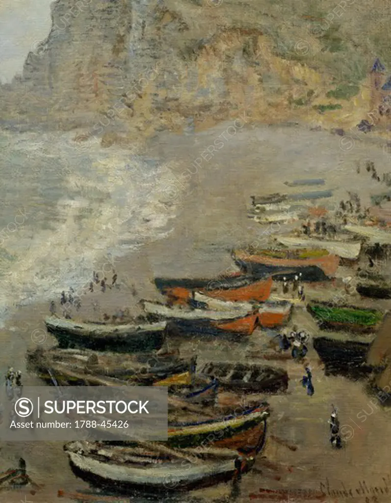 Boats on the beach, at Etretat, 1886, by Claude Monet (1840-1926).