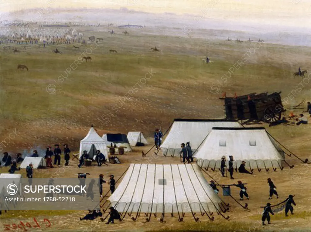 Argentine camp during the war against Paraguay, by Candido Lopez (1840-1902). Detail. War of the Triple Alliance, 19th century.