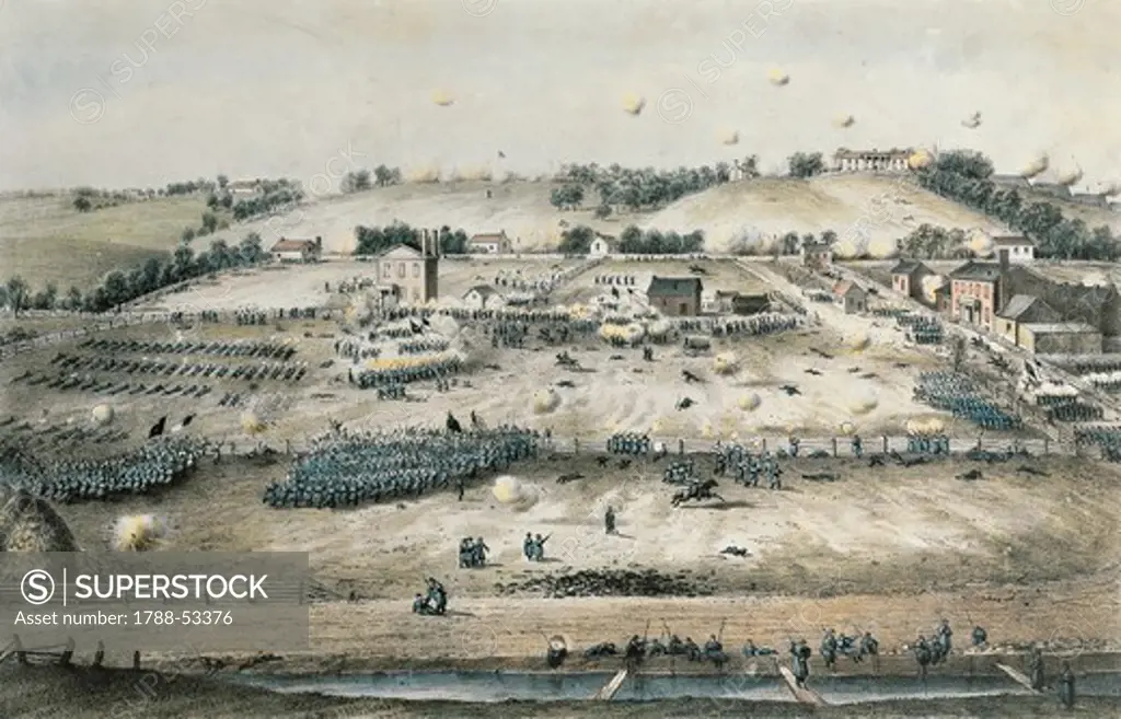 The attack of Kimball's brigade during the Battle of Fredericksburg, December 13, 1862. The American Civil War, the United States, 19th century.