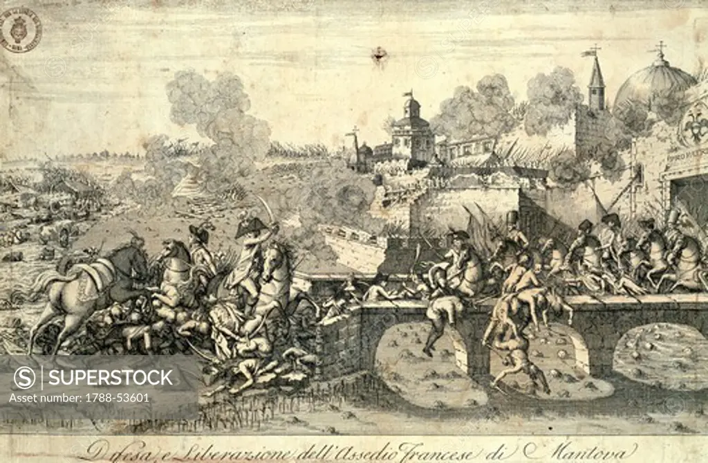 French siege of Mantua in 1796-1797. French Revolutionary Wars, Italy, 19th century.