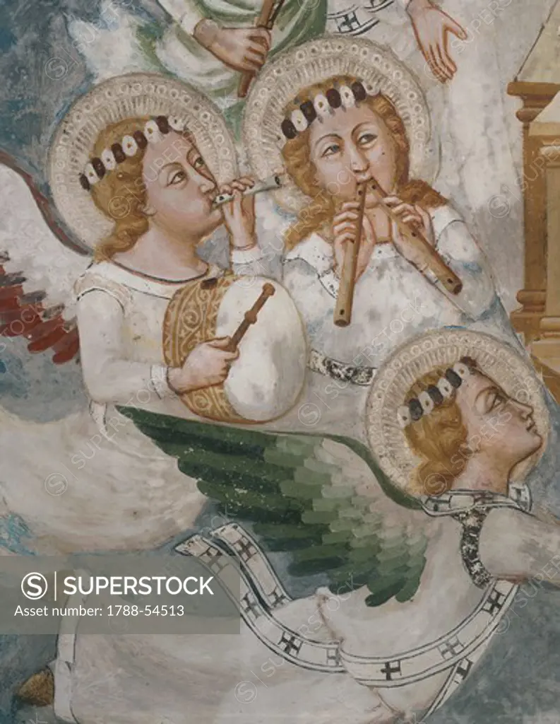 Angel playing musical instruments, detail from the Assumption of the ...