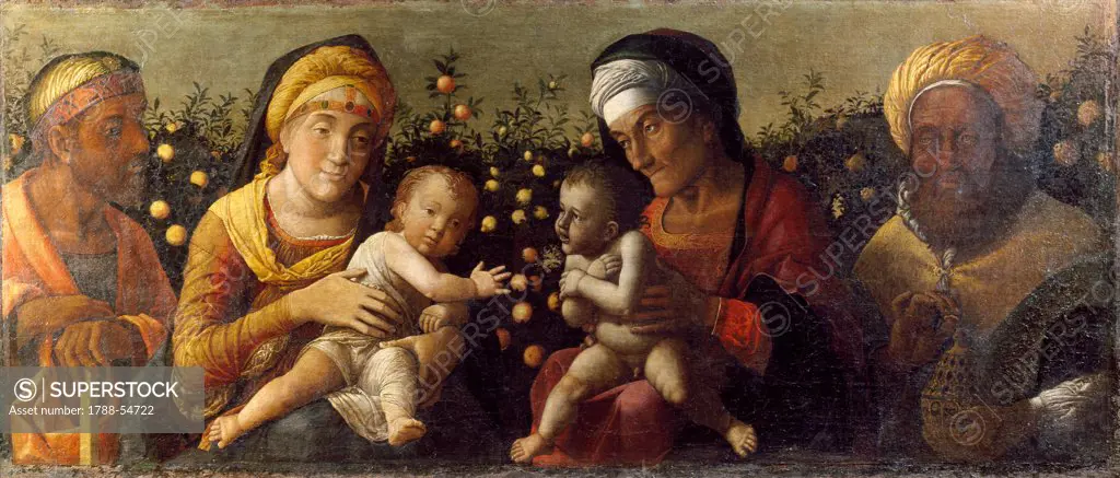 Holy Family and the Family Baptist, painting attributed to Correggio (1489-1534). Basilica di Sant'Andrea, Mantua (UNESCO World Heritage List, 2008). Italy, 16th century.