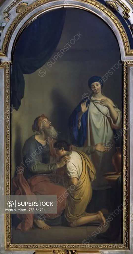 Isaac blessing Jacob, by Giuseppe Diotti (1779-1846), oil on canvas. Chapel of Our Lady of the Rosary, San Martino (St Martin) Basilica, Alzano Lombardo. Italy, 19th century.