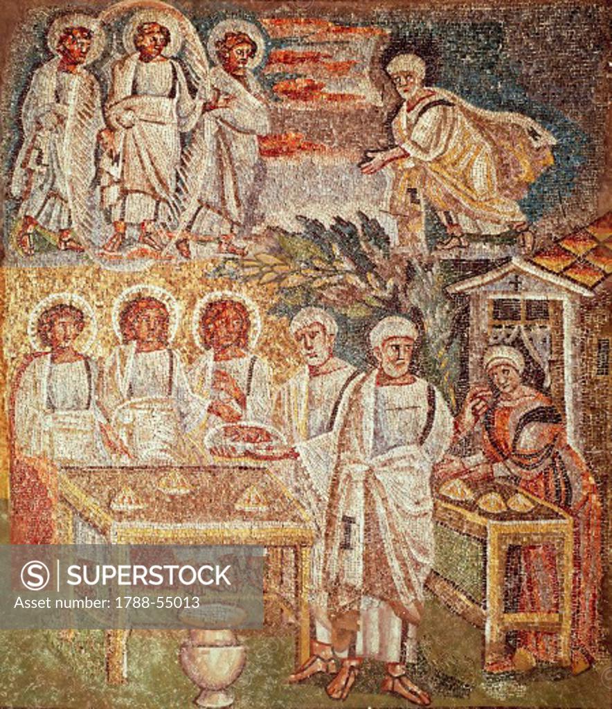 Panel with mosaic depicting the hospitality of Abraham, central nave ...