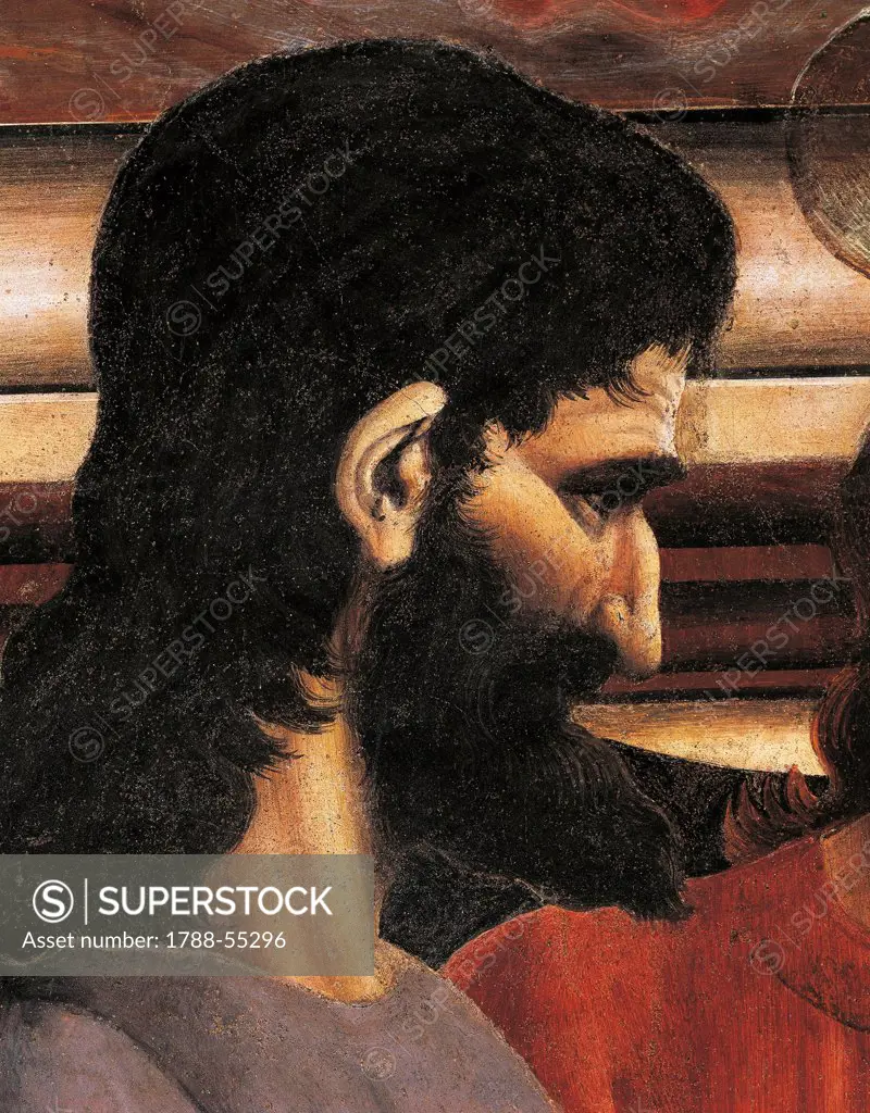 Judas' face, detail from the Last Supper fresco, by Andrea del Castagno (1421-1457), 1450, in the refectory, Convent of Sant'Apollonia, Florence. Italy, 15th century.