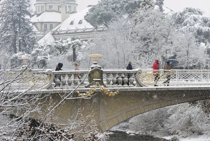 Winter view of the Art Nouveau Kurhaus building, Merano, Trentino-Alto Adige, Italy, 19th-20th century.