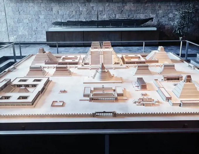 Plastic model of city of Tenochtitlan in Mexico, Aztec civilization