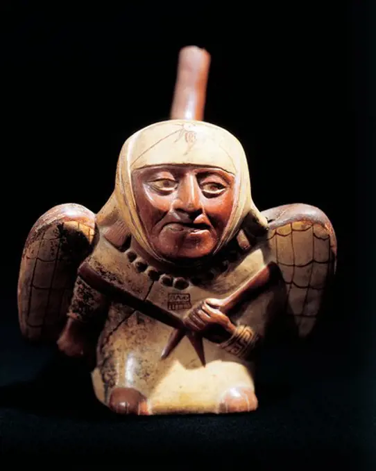 Ceramic artifact portraying mythological figure of birdman