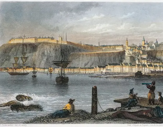 Canada, Quebec, print of port of city