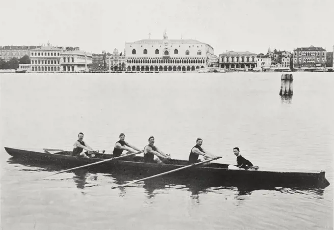 Crew from the Bucintoro club from Venice in their canoe, Italy, winners at the Olympic Games in Athens, April 24, 1906, photograph by Paolo Salviati, from L'Illustrazione Italiana, Year XXXIII, No 20, May 20, 1906.