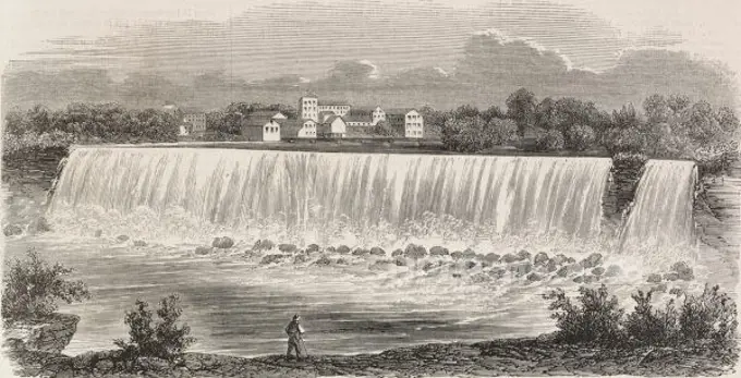 Niagara falls seen from the Canadian side, illustration from L'Illustration, Journal Universel, No 469, Volume XIX, February 19-26, 1852.