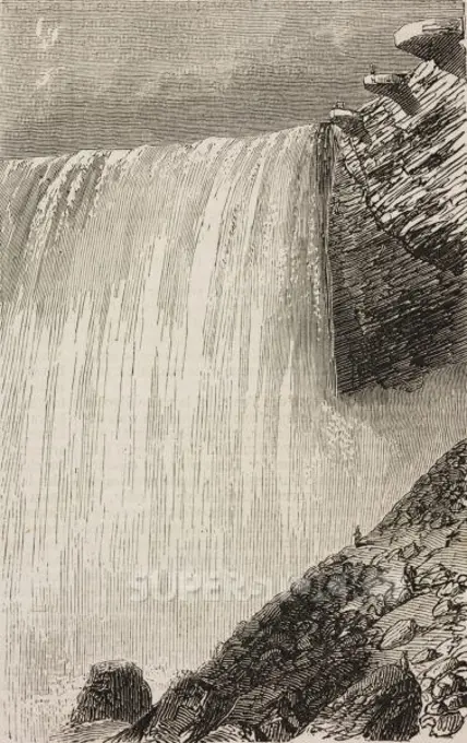 Table rock, Niagara falls, Canada, illustration from L'Illustration, Journal Universel, No 469, Volume XIX, February 19-26, 1852.