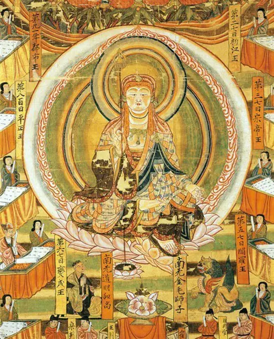 Six paths of rebirth and the ten kings Bodhisattva Ksitigarbha, 983, painting on silk, China. Detail. Chinese Civilisation, 8th year of the Taiping Xingguo period,10th century.