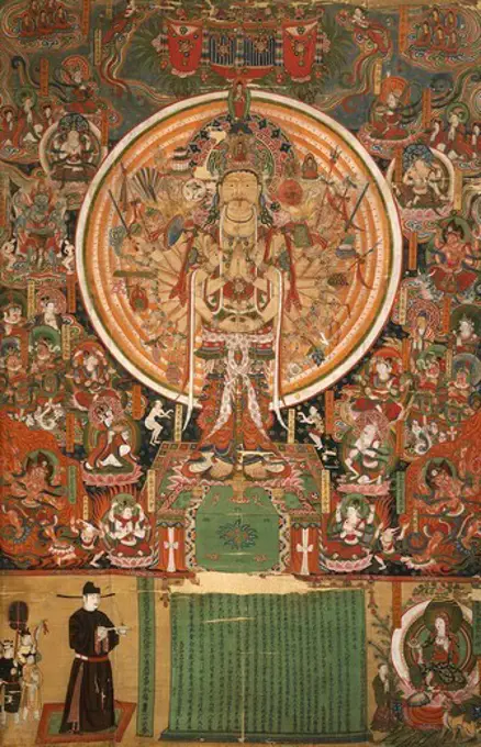 Avalokitesvara, Bodhisattva with a thousand arms and thousand eyes, 981, painting on silk, China. Chinese Civilisation, 6th year of the Taiping Xingguo Period, 10th century.