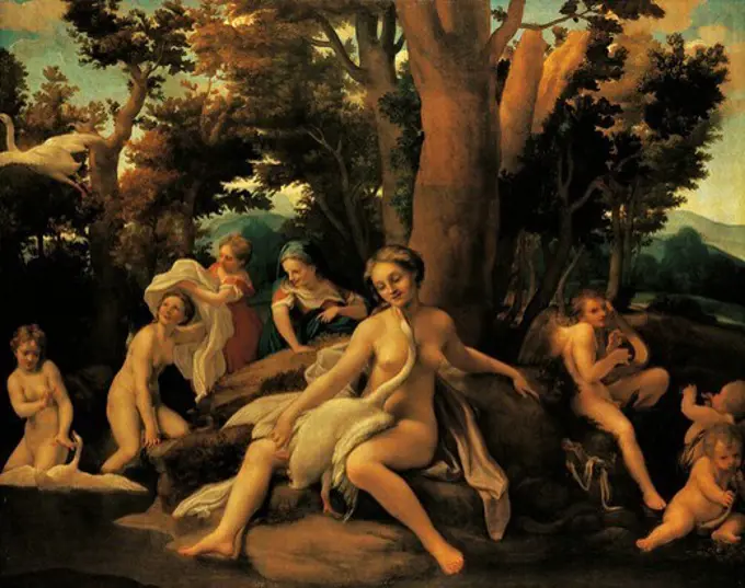 Leda, 1530-1531, by Antonio Allegri, known as Correggio (1489-ca 1534), oil on canvas, 152x191 cm.