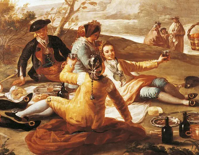 The picnic on the banks of the Manzanares (Merienda at the Orilla del Manzanares), 1776, by Francisco de Goya (1746-1828), oil on canvas. Detail.