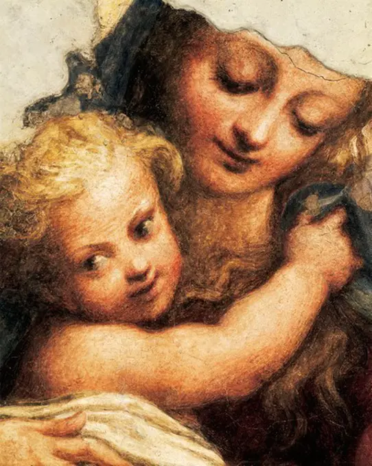 Madonna della Scala, ca 1523, by Antonio Allegri, known as Correggio (1489-ca 1534), fresco transferred to canvas, 196x141 cm. Detail.