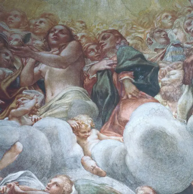 Figure of Eve, detail from The Assumption of the Virgin in Heaven, by Antonio Allegri Da Correggio (1489-1534), fresco. Dome of Parma Cathedral.