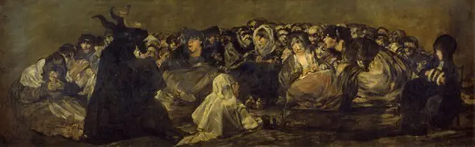 Witches' sabbath or The Great He-Goat, 1821-1823, by Francisco de Goya (1746-1828), mural transferred to canvas from the Villa del Sordo, 140x438 cm.