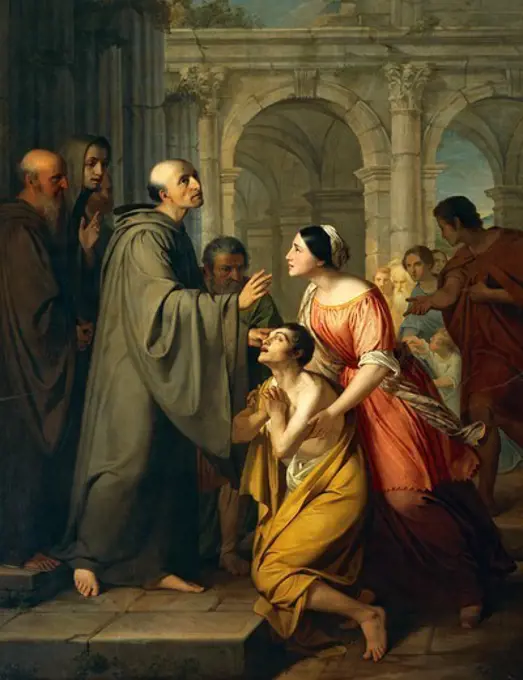 St Mauro Abbot giving sight to a young blind man, 1835, by Adeodato Malatesta (1806-91), oil on canvas, 260x167 cm.