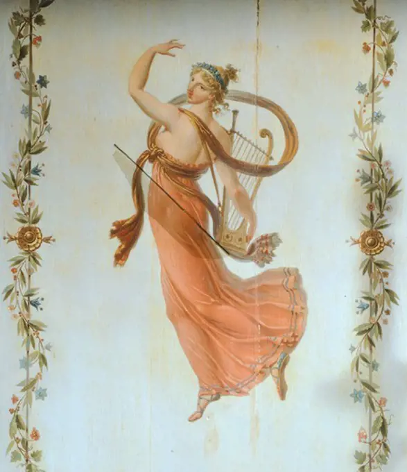 The muse of music, 19th century, painting on wood in French Empire style.