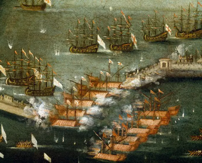 Bombardment of Genoa by the French navy, 1684. Detail. Italy, 17th century.