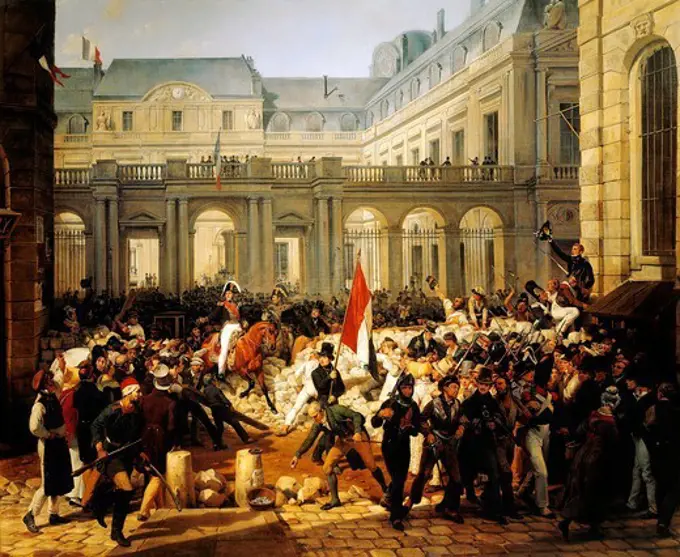 Louis Philippe d'Orleans leaving the Royal Palace, July 31, 1830, painting by Horace Vernet (1789-1863), 1833, oil on canvas, 228x258 cm. Restoration, France, 19th century.